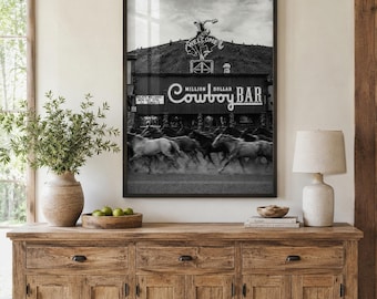 LARGE Jackson Hole Cowboy Bar Poster Western Wall Art Wyoming Horse Decor
