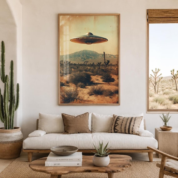 UFO Desert Poster Sci Fi Western Wall Art Space Cowboy