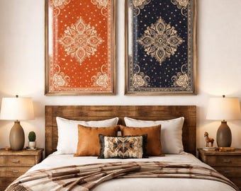 Western Bandana Wall Art Set Vintage Cowboy Poster Pair Modern Western Decor