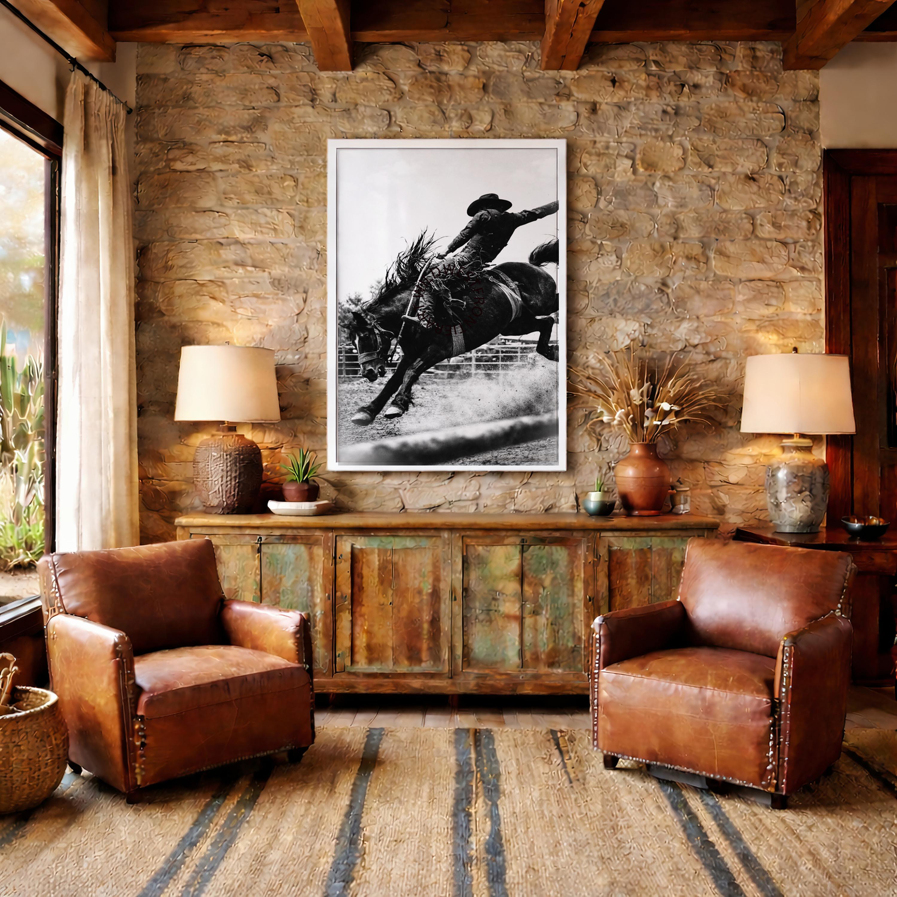 Western Rodeo Cowboy Poster Black and White Bucking Bronco Wall Art - Etsy
