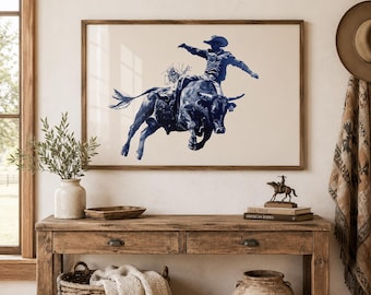 Bull Riding Wall Art Western Rodeo Cowboy Poster Ranch Decor