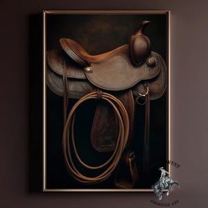 Vintage Western Horse Saddle Poster, Cowboy Lasso, Rustic Ranch Home Style, Rustic Ranch Wall Art, Old West Cowboy Home Decor, Cowboy Gift