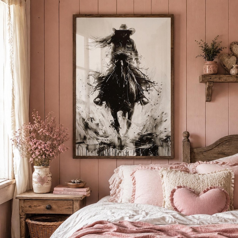 Western Cowgirl Wall Art Horseback Rider Poster Rustic Ranch Decor image 1