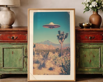 Joshua Tree UFO Poster Vintage Desert Sci Fi Wall Art