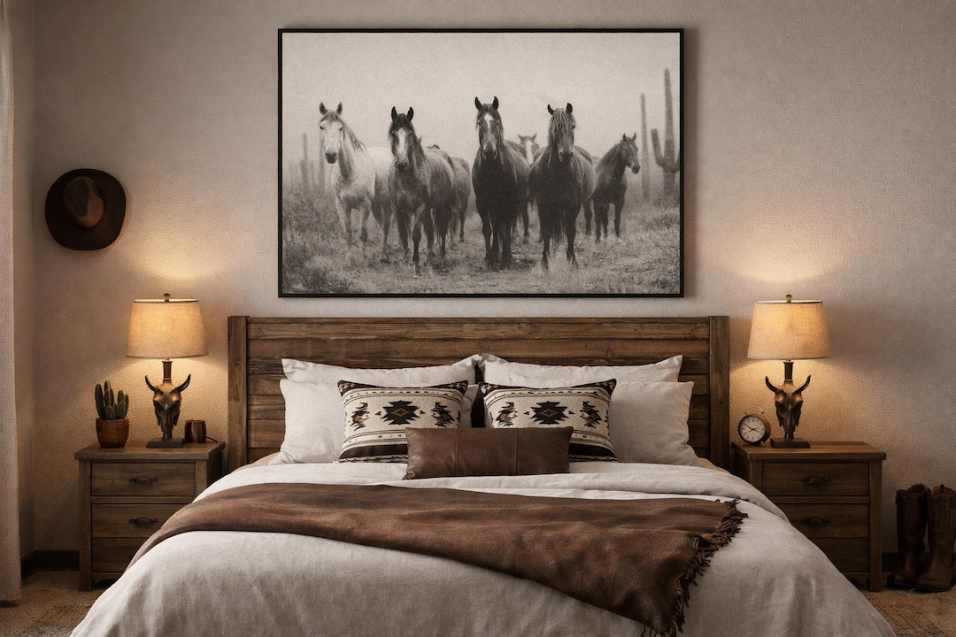 Wild Horses Wall Art Black and White Western Photography Desert Horse ...