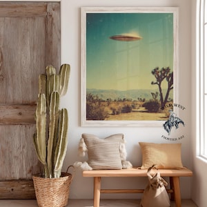 UFO Poster, Joshua Tree Wall Art, Vintage Desert Print, Alien Decor, Saucer Sighting Photo, Retro UFO Aesthetic, Sci-Fi Wall Art