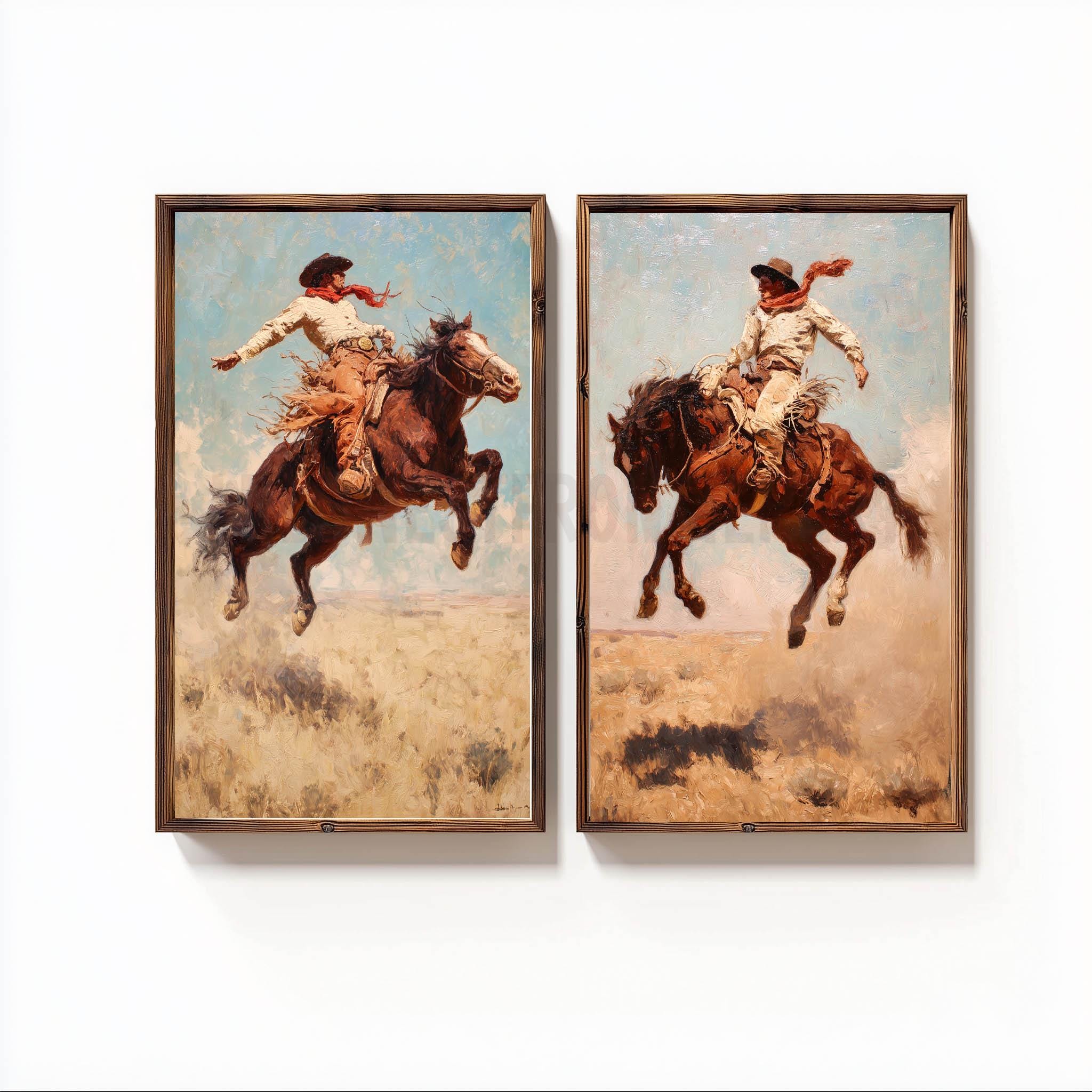 Cowboy Riding Bronco Art Print Set: Vintage Western Rodeo Posters - Etsy