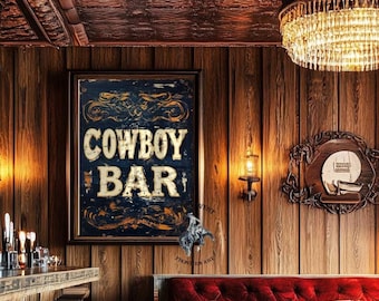 Rustic Cowboy Bar Typography Poster – Western Wall Art for Ranch, Saloon, or Farmhouse Decor, Matte Paper Print, Country Style Sign