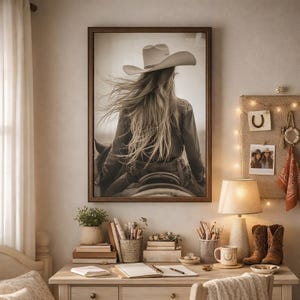 Cowgirl and Horse Western Art Print: Rustic Home Decor