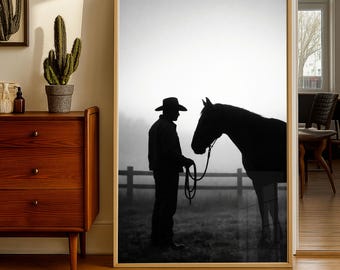 Cowboy With Horse Art Print Modern Western Wall Art