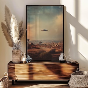 Vintage Joshua Tree UFO Photo, California Decor, Sci-Fi Poster, Western Poster, Desert Home Decor, Retro, Desert Alien Spaceship, Airbnb Art