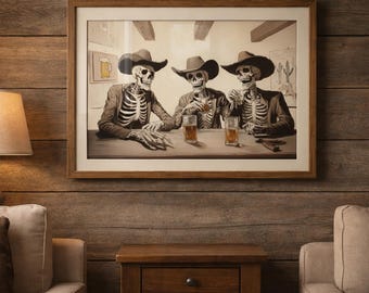 Skeleton Cowboy Wall Art Western Saloon Poster Gothic Western Print