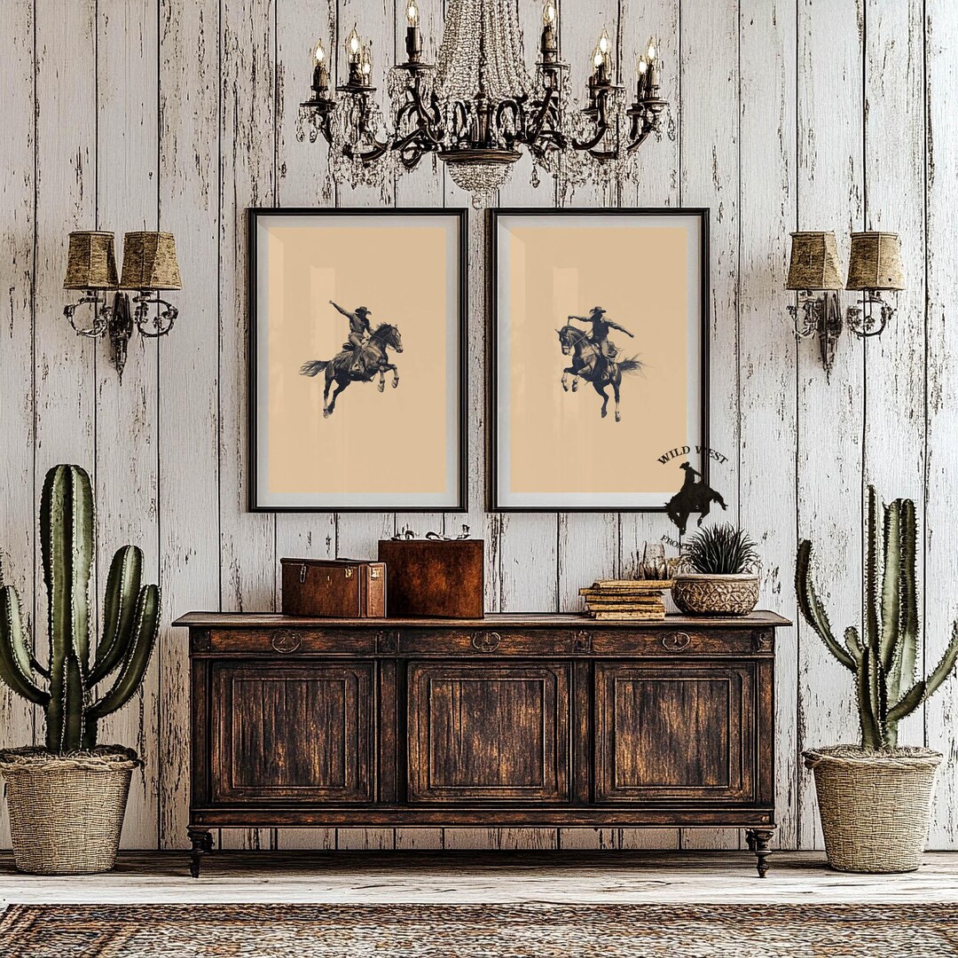 Bucking Bronco Western Room Poster Set, Gift for Her, Cowboy Wall Art ...
