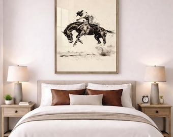 Western Cowboy Horse Wall Art Rustic Ranch Decor Print