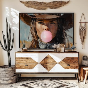 Cowgirl Bubblegum Print: Western Rodeo Wall Art