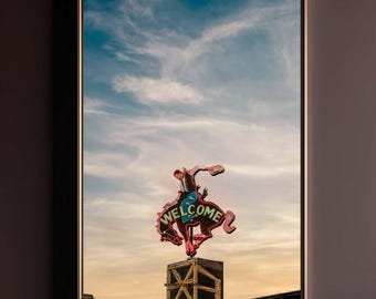 Cowboy Bar Neon Sign Art Print: Jackson Hole Wyoming Saloon Decor