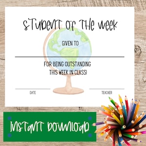 Student of the Week Award Certificate/ Printable Star Student Certificate/ Super Star Student Award Bundle