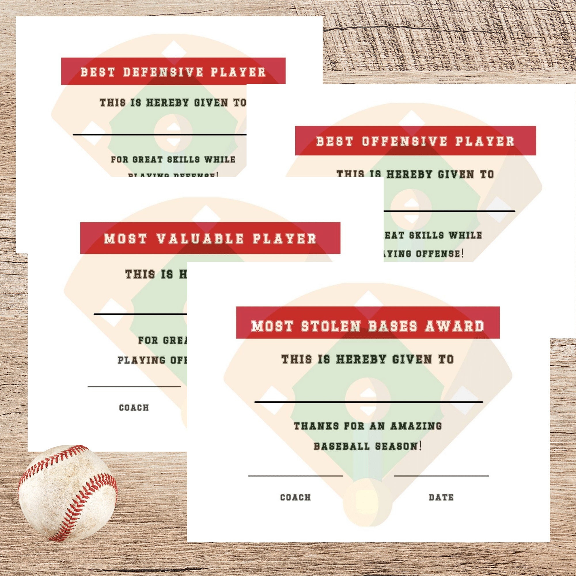 End of Season Baseball Awards Certificates for Team Coach Etsy