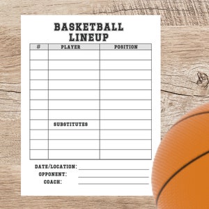 Plantilla de baloncesto / Organizador del equipo de baloncesto / Alineación de entrenadores / Tarjeta de alineación de baloncesto / Descarga digital