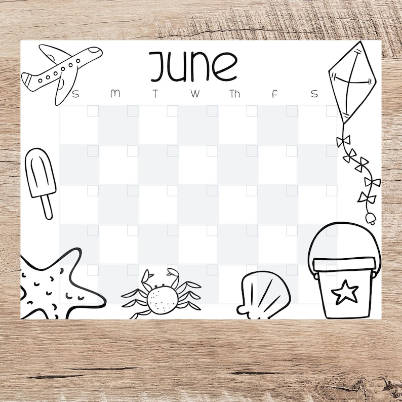 June Calendar Printable/ Printable Calendar Coloring Page/desk Etsy UK