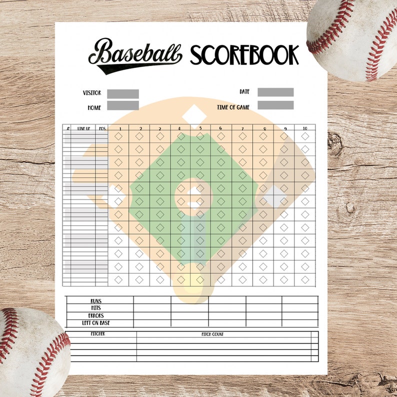 Baseball Scorecard/ Printable Scorebook Page/instant Download Baseball Baseball Scorecard/ Printable Scorebook Page/instant Download Baseball