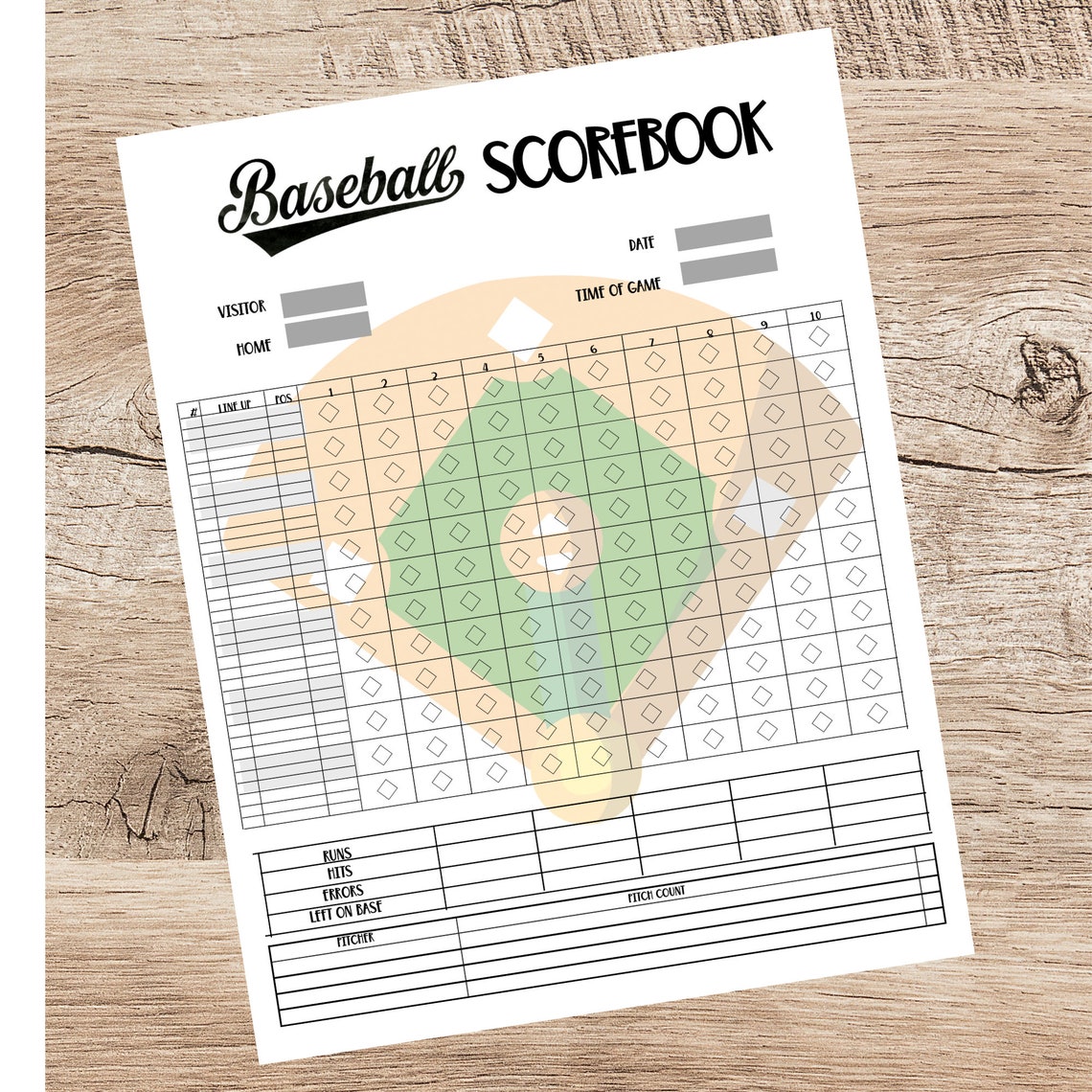 Baseball Scorecard/ Printable Scorebook Page/instant Download Baseball Baseball Scorecard/ Printable Scorebook Page/instant Download Baseball