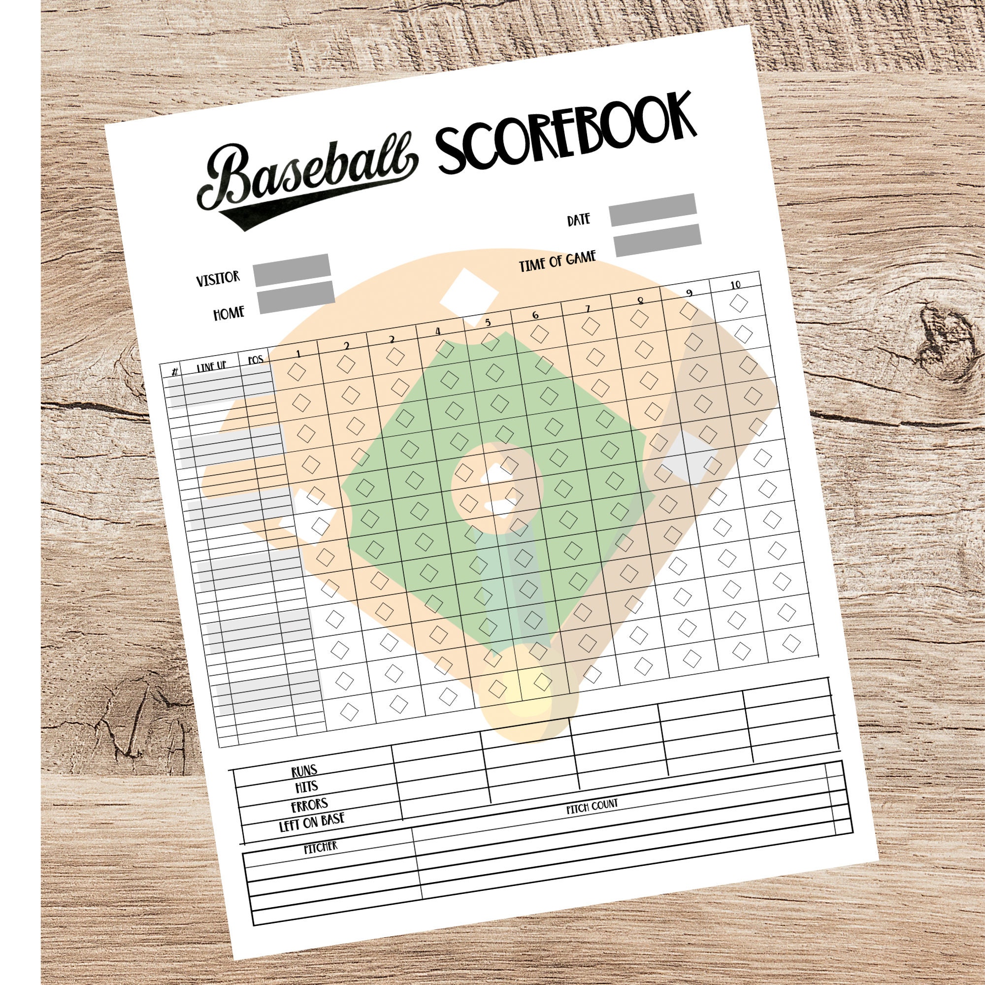Baseball Scorecard/ Printable Scorebook Page/instant Download Baseball Baseball Scorecard/ Printable Scorebook Page/instant Download Baseball
