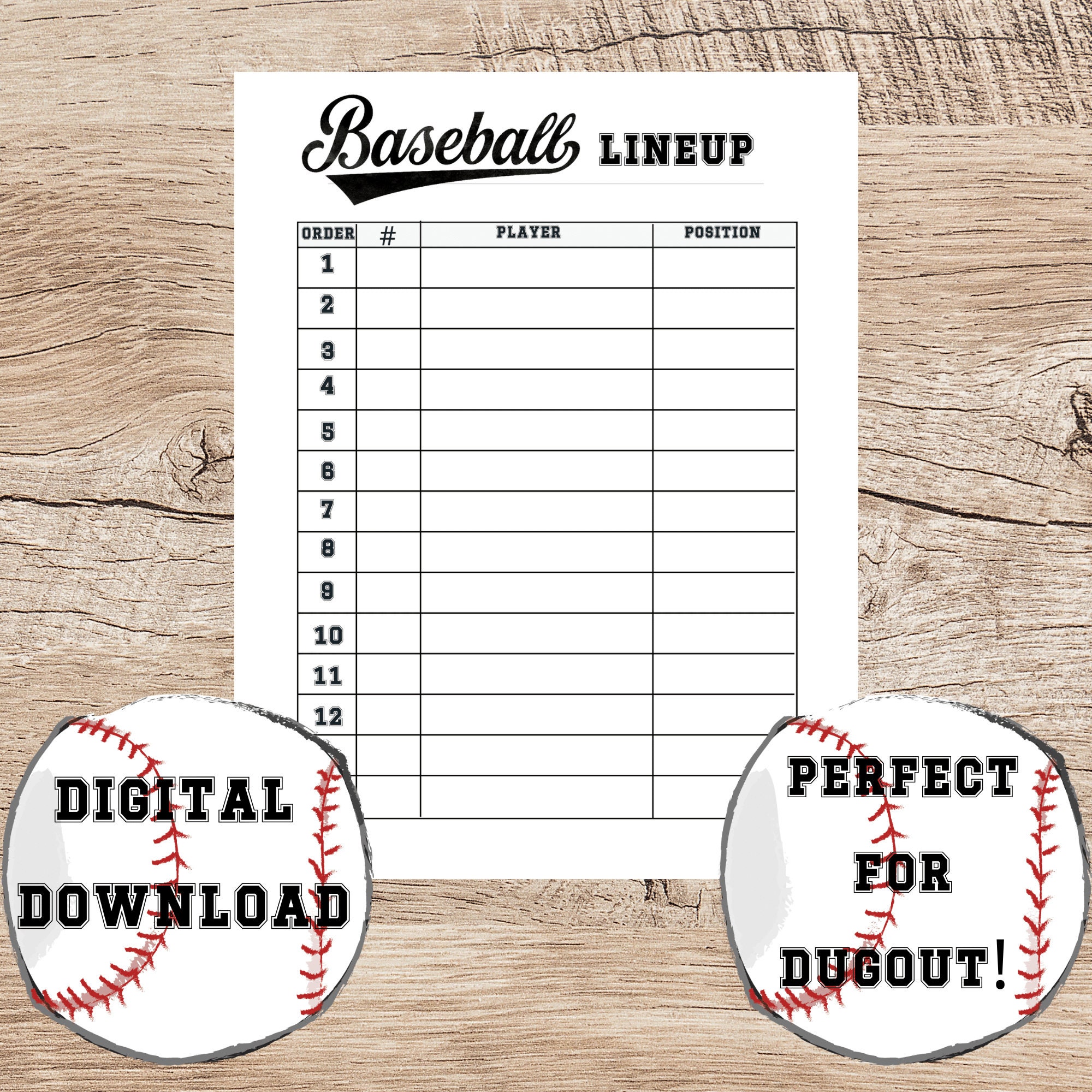 Baseball Lineup Printable, Team Organizer, Tee Ball Roster Chart, 22 player  list for Dugout, Batting Lineup, Baseball Dugout List Throughout Baseball Lineup Card Template