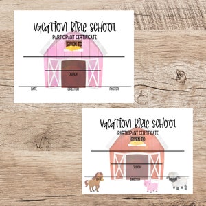 VBS Certificate/Awards Certificate for Bible School/Vacation Bible School Award Set/ Pastor and Director Signature Line