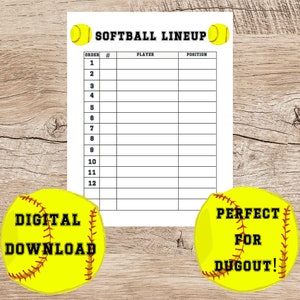 Scheda di formazione softball modificabile stampabile/Tabella di formazione softball/Formazione battuta/Organigramma panchina