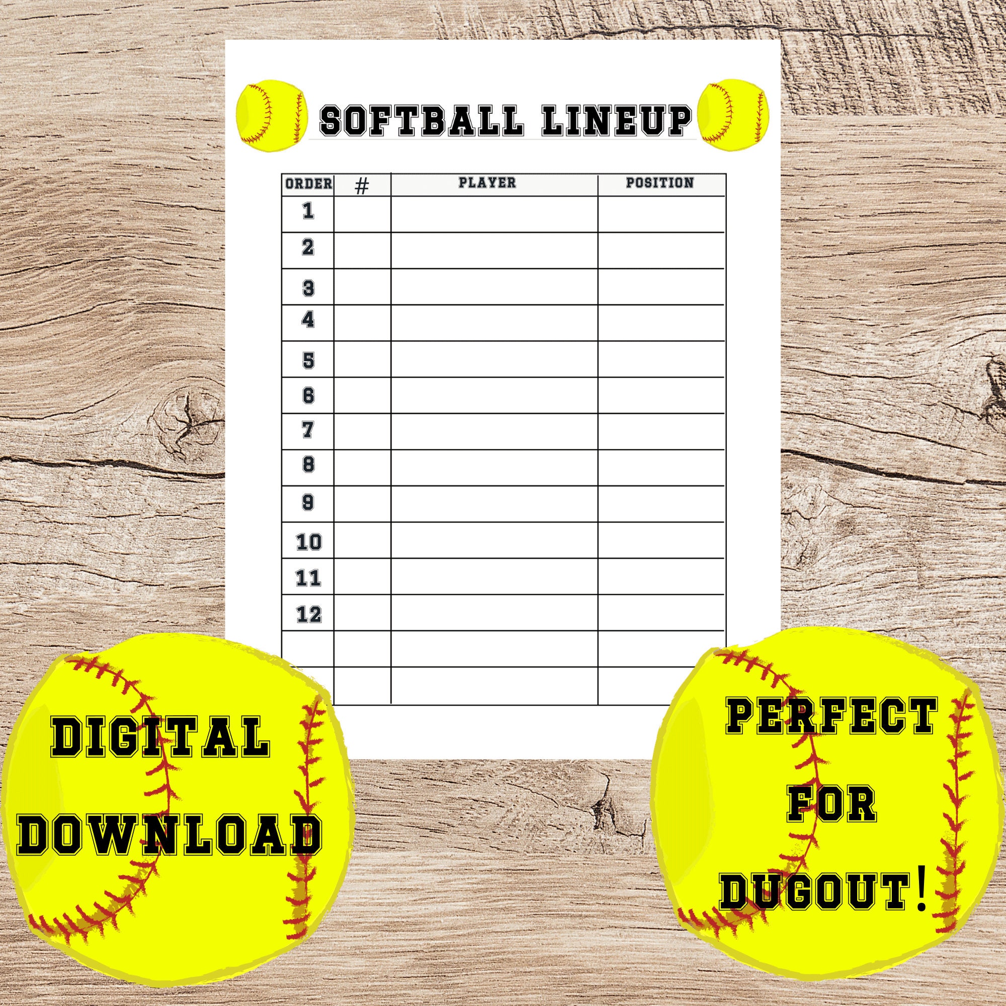 Softball Lineup Card Printable For Dugout Organization Etsy
