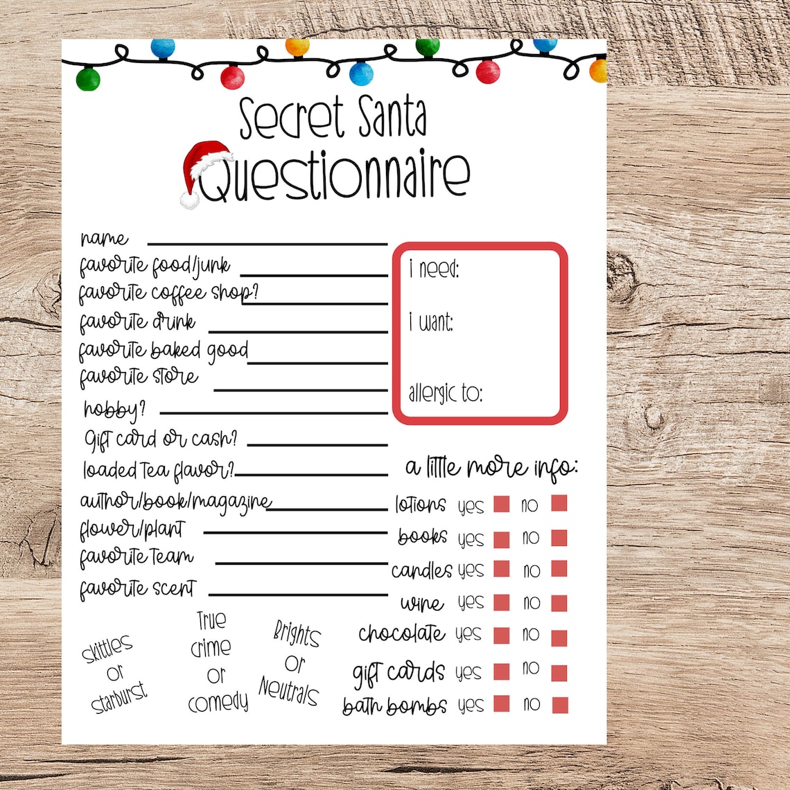 Printable Secret Santa Questionnaire for Gift Exchange/christmas Secret Printable Secret Santa Questionnaire for Gift Exchange/christmas Secret