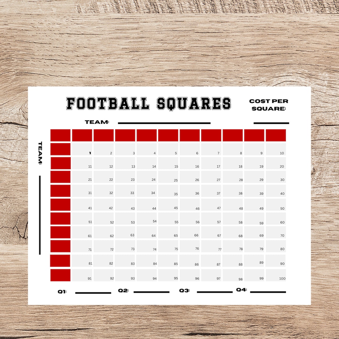 Editable Football Squares Game/ Football Squares/football Squares