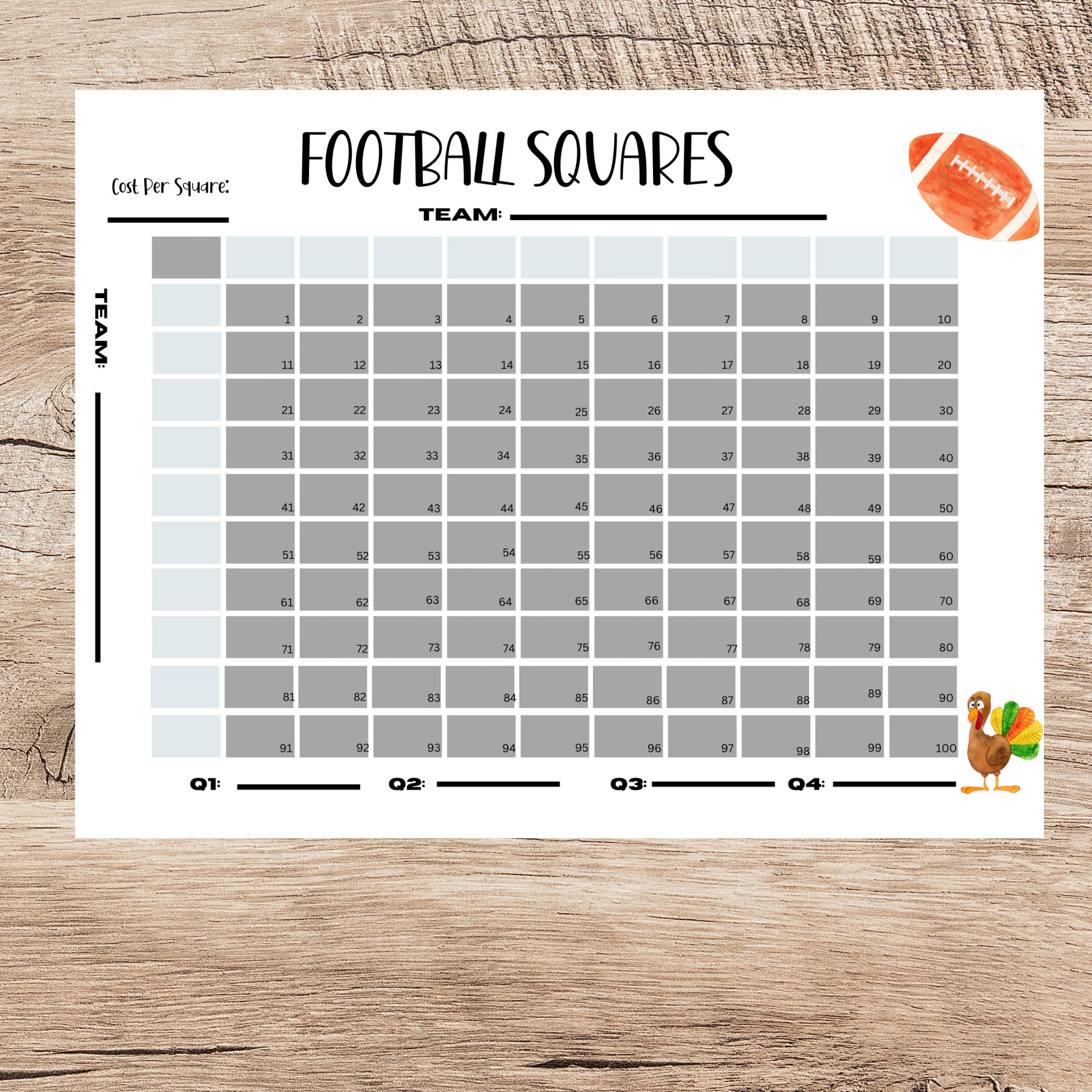 Printable Football Squares/football Betting Fundraiser/football Party ...