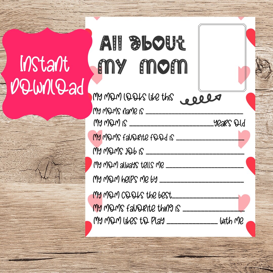 All About Mom Mother's Day Gift/ Printable Instant Download Mother's ...