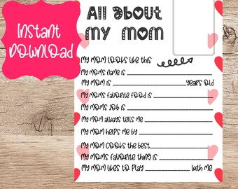 Mother's Day Printable Questionnaire: All About Mom Gift (Instant Download)