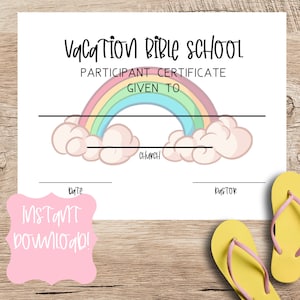 Bibelschulzertifikat, Urlaubsbibelschulpreis-Zertifikat, Bibelschul-Teilnehmerzertifikat, Regenbogen-Zertifikat für Kinder