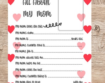 All About Mom Mother's Day Printable Questionnaire/Instant Download/I love Mom Craft