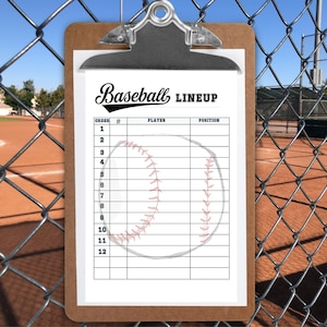 Baseball Lineup Printable, Team Organizer, Tee Ball Roster Chart, 12 player list for Dugout, Batting Lineup, Baseball Dugout List