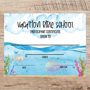 Bibelschulzertifikat / Urlaubsbibelschulauszeichnung / Teilnehemerzertifikat für die Bibelschule / VBS-Zertifikat für das Meer
