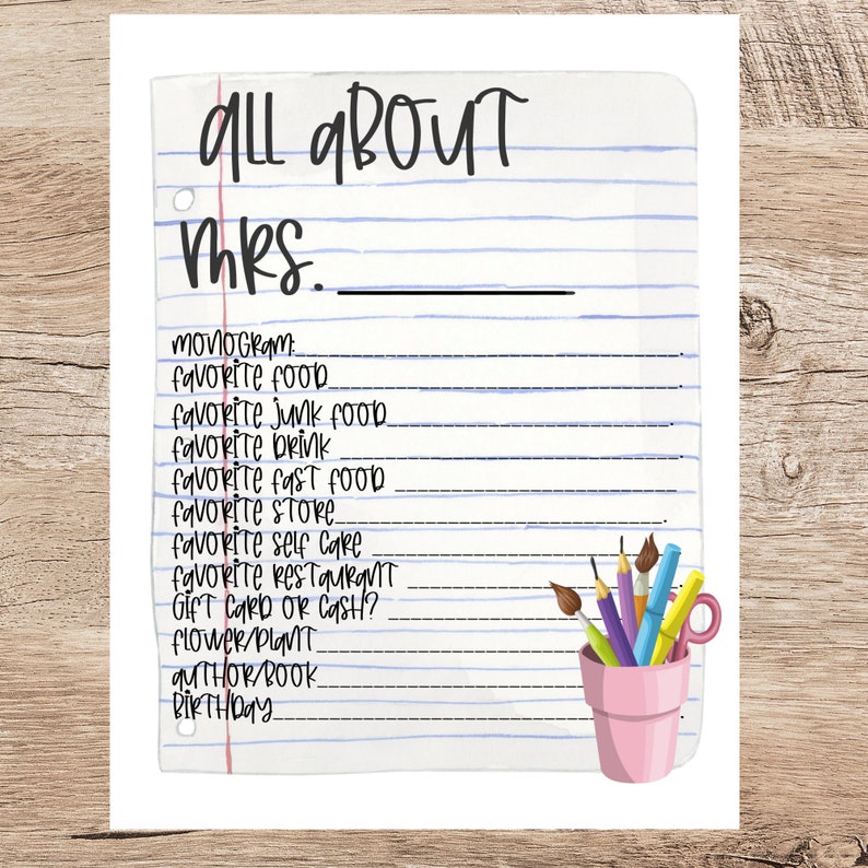 Teacher Gift/teacher Favorite Things Printable Form Bundle/teacher ...