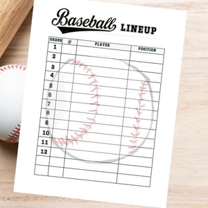 Editable Baseball Lineup Printable, Team Organizer, Tee Ball Roster Chart, 12 player list for Dugout, Batting Lineup, Baseball Dugout List