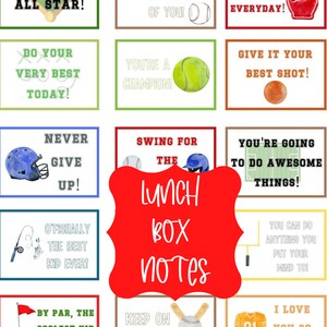 Sports Lunch Box Notes for Kids: Motivational Cards (PDF) - Etsy