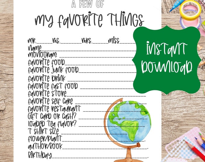 Teacher Favorite Things Printable/ Teacher Appreciation Week Etsy Teacher Favorite Things Printable/ Teacher Appreciation Week Etsy