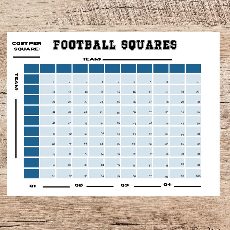 Editable Football Party Games/ Football Squares/football Squares Editable Football Party Games/ Football Squares/football Squares