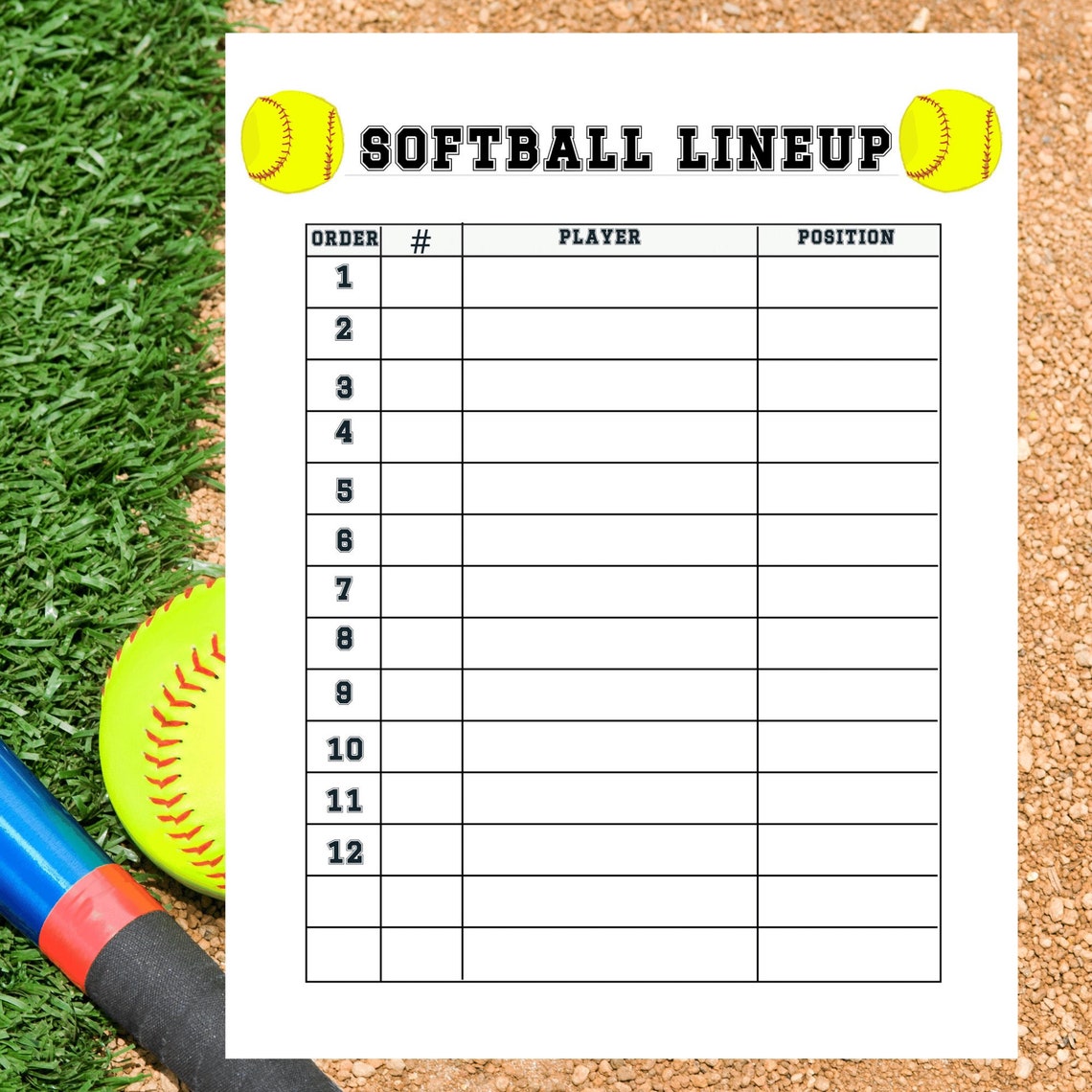 Lineup Cards For Softball