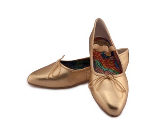 Golden Souls of California metallic gold handmade leather almond shaped toe ballet flat