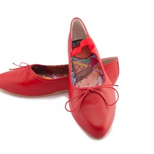 Golden Souls of California ruby red handmade leather almond shaped toe ballet flat