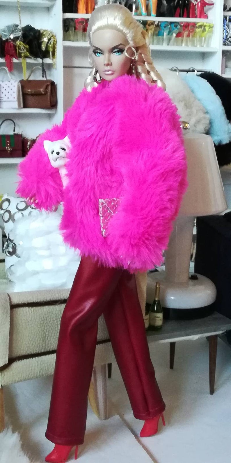 Fur coat new hot pink color just added fit poppy parker | Etsy
