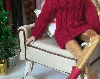 Handmade Burgundy Knit Sweater for 11/12 Inch Dolls